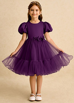 Azazie Cocoa vestidos de niña de las flores Vestido de Uva de Tul de Princesa con Plisado image5