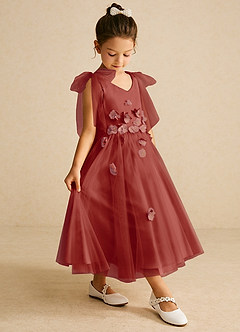 Azazie Minia Jurken voor bloemenmeisjes A-Lijn Jurk van Mat Satijn Boog Terracotta image3