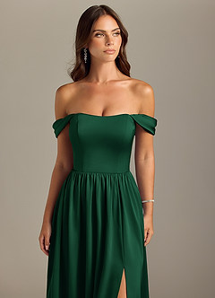Azazie Calianna Bridesmaid Dresses Dark Green A-Line Off the Shoulder Stretch Satin Convertible Dress image4
