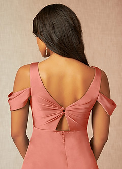Azazie Rhea Robes de demoiselle d'honneur de maternité Robe Trapèze Épaule nue plissée Longueur ras du sol Satin extensible image7