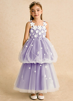 Azazie Teacup vestidos de niña de las flores Vestido de Marfil Tahití de Tul de Princesa con Encaje image7