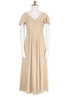 Azazie Peony Junior Robe Trapèze en Mousseline de soie Plissée Champagne image6