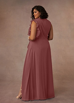 Azazie Narine Mère de la mariée Robes Robe Trapèze en Mousseline de soie Encolure haute plissée Rose Du Désert image16