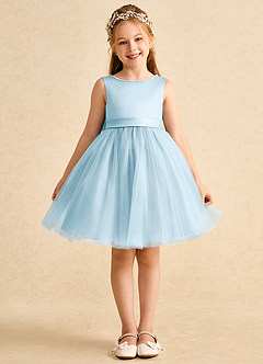 Azazie Jani Flower Girl Dresses Sky Blue A-Line Bow Tulle Dress image4