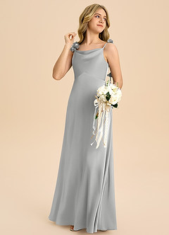 Azazie Gumdrop Junior Empire Plissee Stretch-Satin Kleid Silber image4