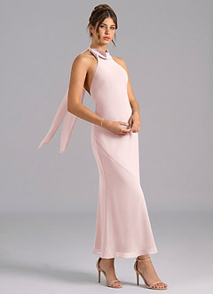 Azazie Velli Bridesmaid Dresses Blushing Pink Mermaid High Neck Chiffon Dress image3