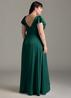 Azazie Omari Bridesmaid Dresses Emerald A-Line Stretch Satin Dress image2