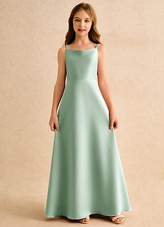 Azazie Joella Girls Formal Flower Girl Dresses Agave A-Line Pleated Matte Satin Dress image5