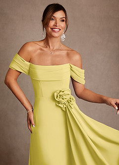 Azazie Amherst Klänningar till brudens mor Klä A-Line i Chiffong Av axeln Kanariefågel image6