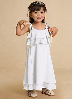 Azazie Temi Flower Girl Dresses White A-Line Spaghetti Strap Chiffon Dress image7
