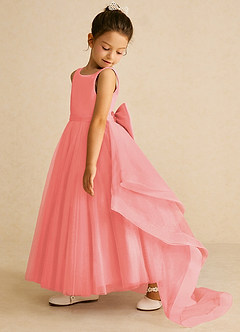 Azazie Pumpkin Flower Girl Dresses Coral A-Line Convertible Tulle Dress image4