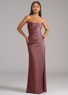 Azazie Marla Bridesmaid Dresses Vintage Mauve Sheath Strapless Stretch Satin Convertible Dress image1