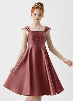 Azazie Amira Junior Amethyst A-Line Pleated Stretch Satin Dress image3