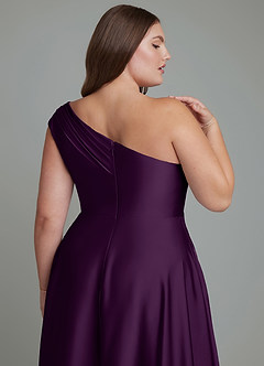 Azazie Melanie Bridesmaid Dresses Grape A-Line Off the Shoulder Stretch Satin Dress image13