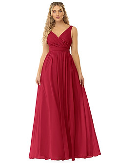 Azazie Kora Robes de demoiselle d'honneur Robe Trapèze en Mousseline de soie Plissée Écarlate image1