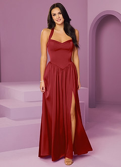 Barbie ♥ Azazie Bridesmaid Dresses Pomegranate A-Line with Pockets Stretch Satin Dress image1