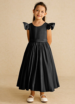 Azazie Violeta vestidos de niña de las flores Vestido de Negro de Satin Mate de Princesa con Lazo image6