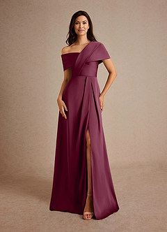 Azazie Milton Mother of the Bride Dresses Mulberry A-Line Pleated Stretch Satin Dress image5