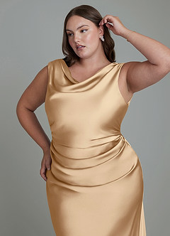 Azazie Kieryn Bridesmaid Dresses Champagne Mermaid Pleated Stretch Satin Dress image6