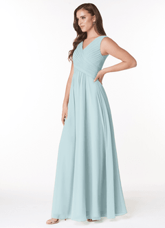Azazie Flora Bridesmaid Dresses Mist A-Line Pleated Chiffon Dress image3