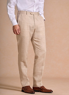 front Harrison Tan 100% Linen Dress Pants