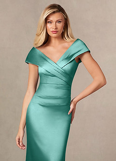 Azazie Ludlow Mother of the Bride Dresses Aqua Mermaid Pleated Stretch Satin Dress image6