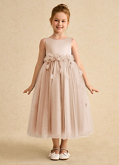 Azazie Lux vestidos de niña de las flores Vestido de Rosa Inglesa de Tul de Corte En A con Perla image5