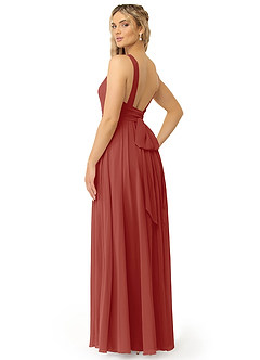 Azazie Kora Vestidos de damas de honor Vestido de Terracota de Gasa de Corte en A con Plisado image5