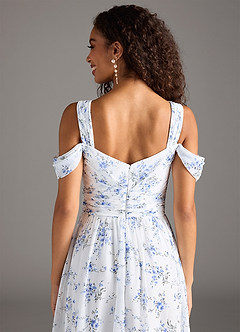 Azazie Lianne Bridesmaid Dresses Blue Cottage Floral A-Line Off the Shoulder Chiffon Dress image7