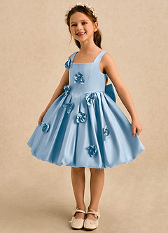 Azazie Lillian vestidos de niña de las flores Vestido Azul Pálido de Satin Mate de Vestido de princesa con Plisado image1