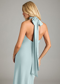 Azazie Velli Bridesmaid Dresses Mist Mermaid High Neck Stretch Satin Dress image2