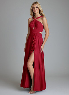 Azazie Hosanna Bridesmaid Dresses Scarlet A-Line Pleated Chiffon Dress image5