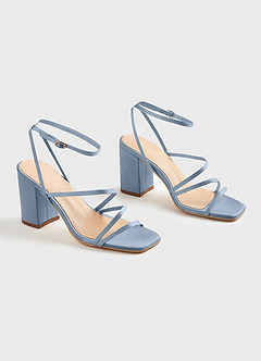 front Matching Color Matte Satin Ankle Strap Block Heel Sandals