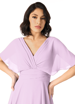 Azazie Pamela Bridesmaid Dresses Frosted Lilac A-Line V-Neck Pleated Chiffon Dress image4