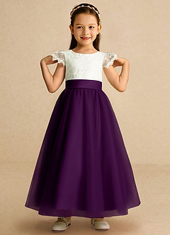 Azazie Pookie Flower Girl Dresses Grape A-Line Lace Tulle Dress image3