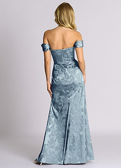 Azazie Saige 신부 들러리 드레스 인어 오프 더 숄더 자카드 바닥 길이 드레스 image8