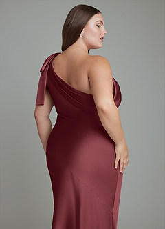 Azazie Yuanna Bridesmaid Dresses Merlot Mermaid One Shoulder Stretch Satin Dress image14