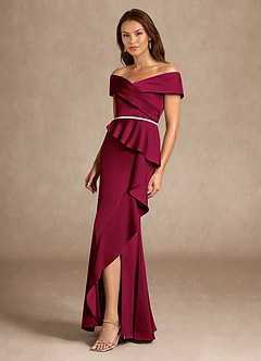 Azazie Dareia Mother of the Bride Dresses Burgundy Mermaid Off the Shoulder Stretch Satin Dress image7