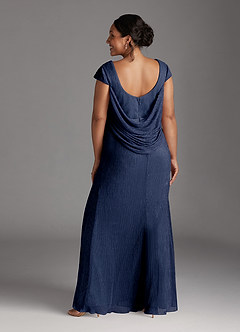 Azazie Galilea Mother of the Bride Dresses Dark Navy Mermaid V-Neck Metallic Mesh Dress image2