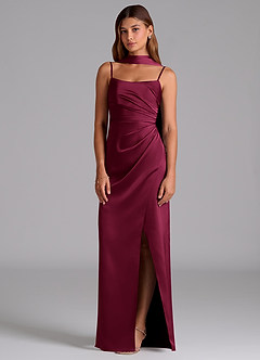 Azazie Calandra Robes de demoiselle d'honneur Robe Fourreau en Satin extensible Plissé Bourgogne image3
