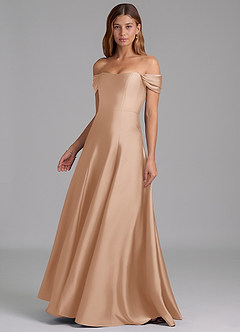 Azazie Seriana Suknie dla druhen Linia A Zza ramienia Satyna elastyczna Do ziemi Sukienka image3