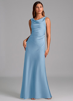 Azazie Nerine Bridesmaid Dresses Powder Blue A-Line Pleated Stretch Satin Dress image3