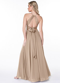 Azazie Evalleen Robes de demoiselle d'honneur Robe Trapèze en Mousseline de soie Plissée Taupe image4