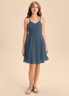 Azazie Avelina Junior Neptune A-Line Pleated Chiffon Dress image4