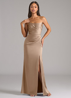 Azazie Marla Bridesmaid Dresses Taupe Sheath Strapless Stretch Satin Convertible Dress image3