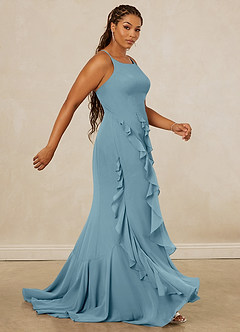 Christian Siriano Bridal for Azazie 1006 Bridesmaid Dresses Moody Blue Mermaid Ruched Chiffon Dress image13
