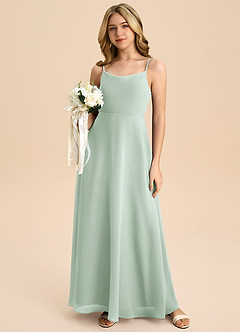 Azazie Shale Junior Agave A-Line Bow Chiffon Dress image5