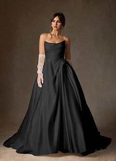 Azazie Adelise Vestidos de novia Vestido Negro de Satén de Corte Princesa con Palabra de honor image2