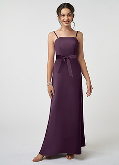 Azazie Anina Junior Robe Trapèze en Satin extensible Arc Prune image3