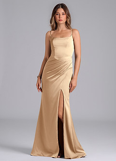 Azazie Donielle Bridesmaid Dresses Champagne Mermaid Corset Stretch Satin Dress image3